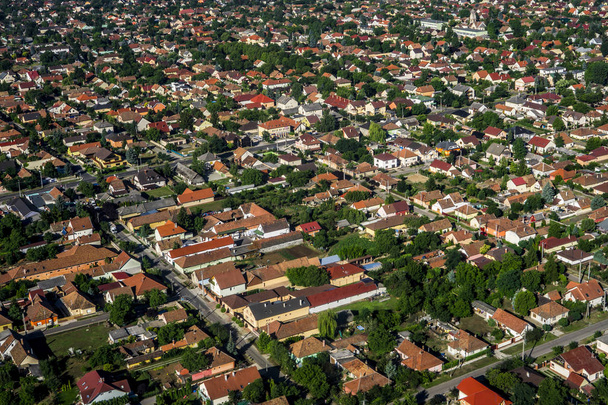 Aerial view above town. Flying above village - Φωτογραφία, εικόνα