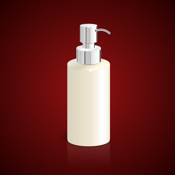 White bottle of liquid soap on red background, vector - Vector, Image