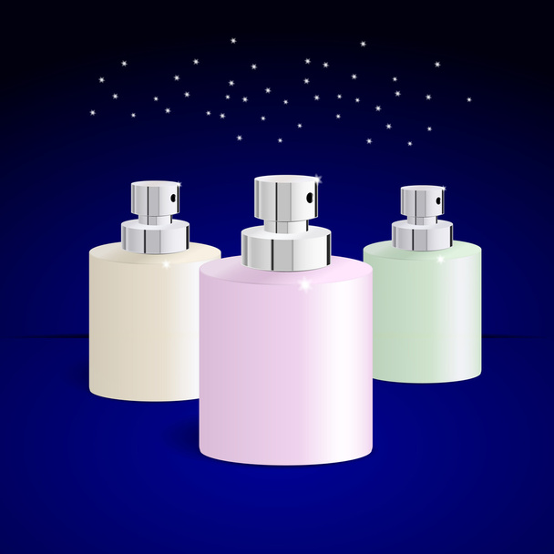 Set of bottles for perfume on blue background, vector - Vector, Image