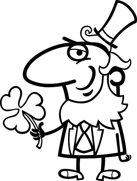 Leprechaun with clover cartoon for coloring - Vector, afbeelding