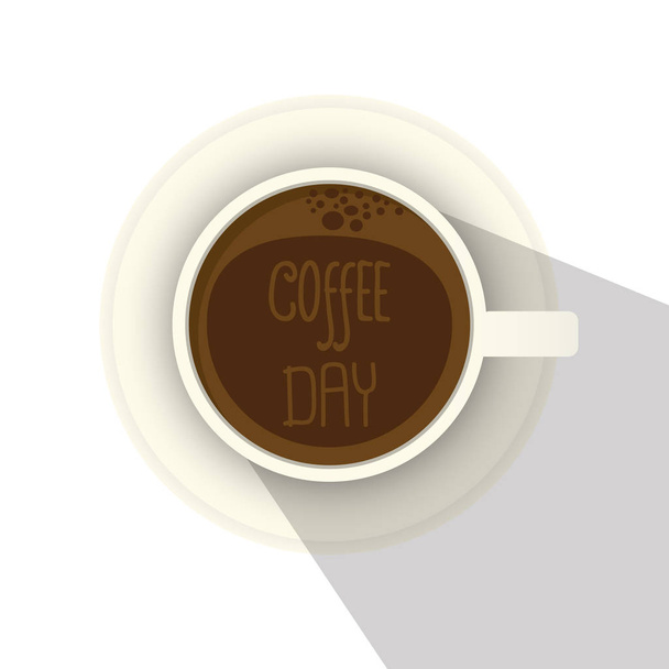una taza de café y platillo, vista superior, ilustración vectorial
 - Vector, imagen