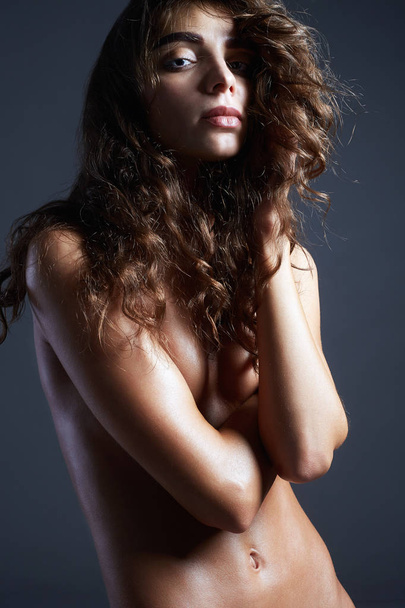 Sensual naked Hairy girl with curly Hairdo. nude sexy Beautiful young woman, curl hairstyle - Photo, Image