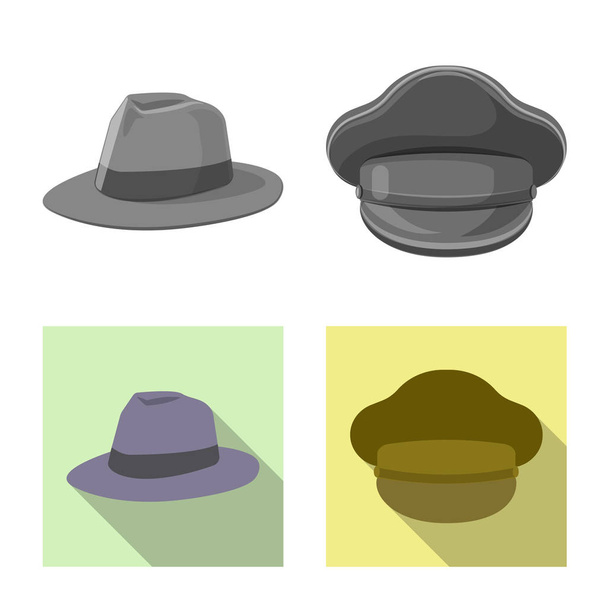 Vector illustration of headwear and cap icon. Set of headwear and accessory stock vector illustration. - Vektör, Görsel