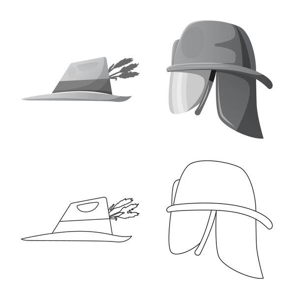 Vector design of headgear and cap logo. Set of headgear and accessory stock symbol for web. - Διάνυσμα, εικόνα
