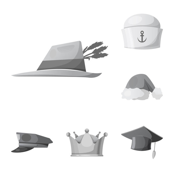 Isolated object of headgear and cap logo. Set of headgear and accessory stock symbol for web. - Διάνυσμα, εικόνα