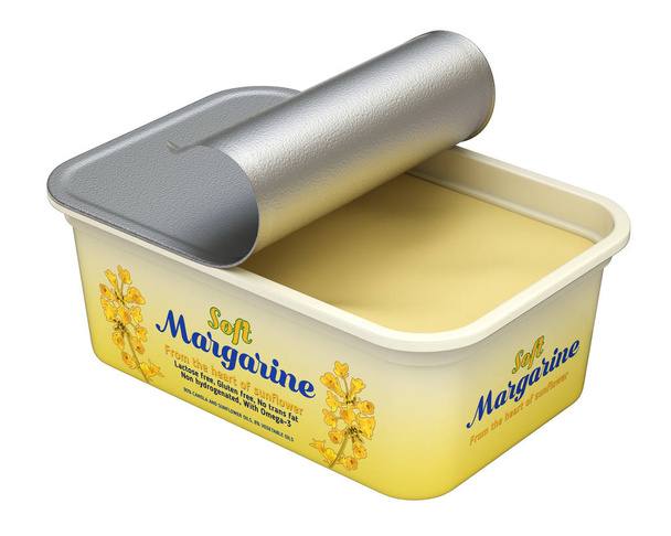 Открытая коробка маргарина с абстрактным дизайном на белом фоне - 3D иллюстрация
 - Фото, изображение