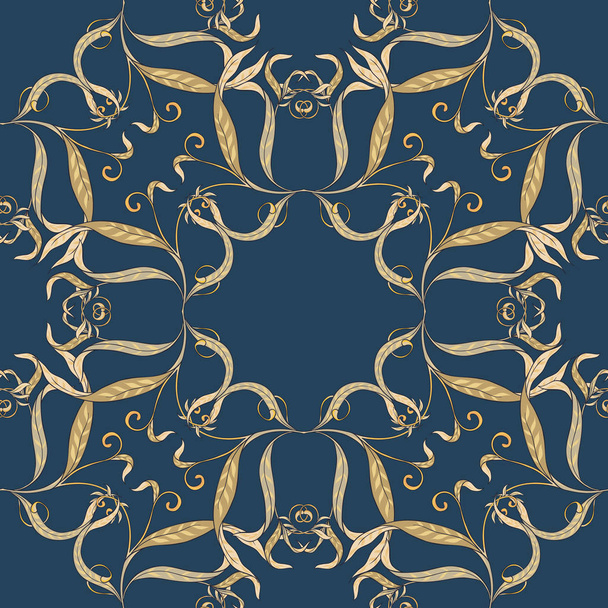 Floral seamless pattern, background  In art nouveau style, vintage, old, retro style. Vector illustration. On denim blue background. - Vector, imagen
