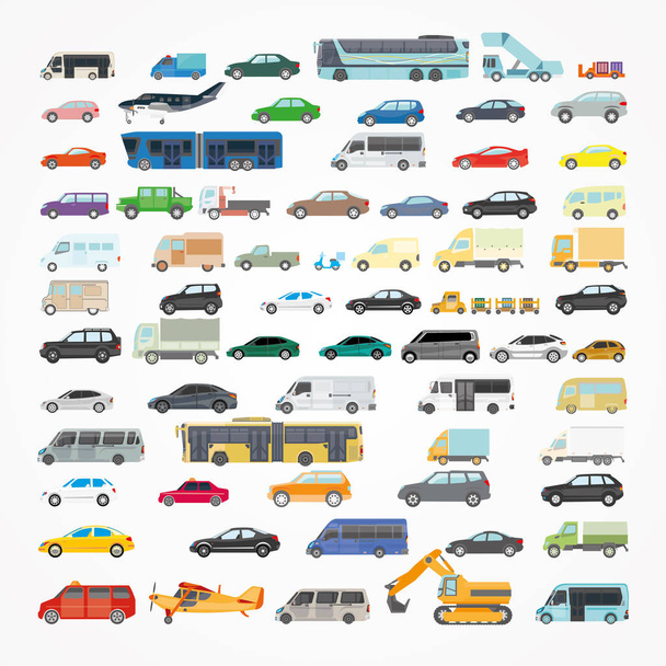 Illustration vectorielle d'un transport urbain. Autobus, transport pour livraison, voitures personnelles. Illustration détaillée dans un style plat. Un grand ensemble de transports
. - Vecteur, image