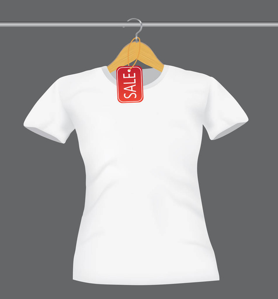 White shirt with price tag, vector - Διάνυσμα, εικόνα