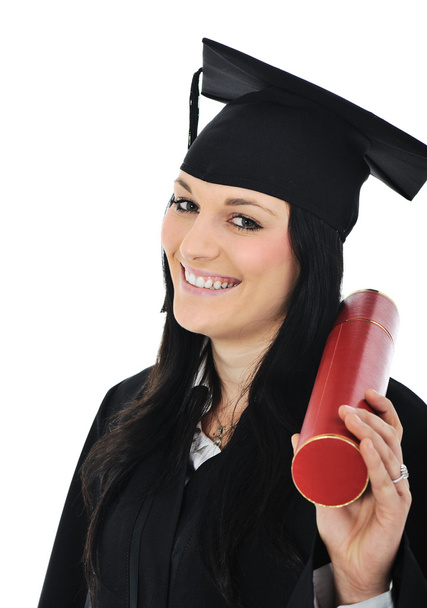 Student girl in an academic gown, graduating and diploma - Foto, Imagem