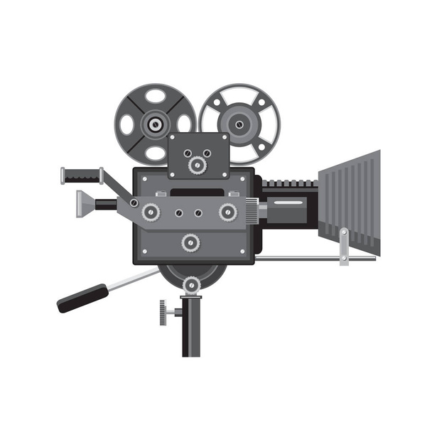 Illustration de style rétro d'une caméra de film vintage ou d'une caméra de cinéma vue de côté sur fond isolé
. - Vecteur, image