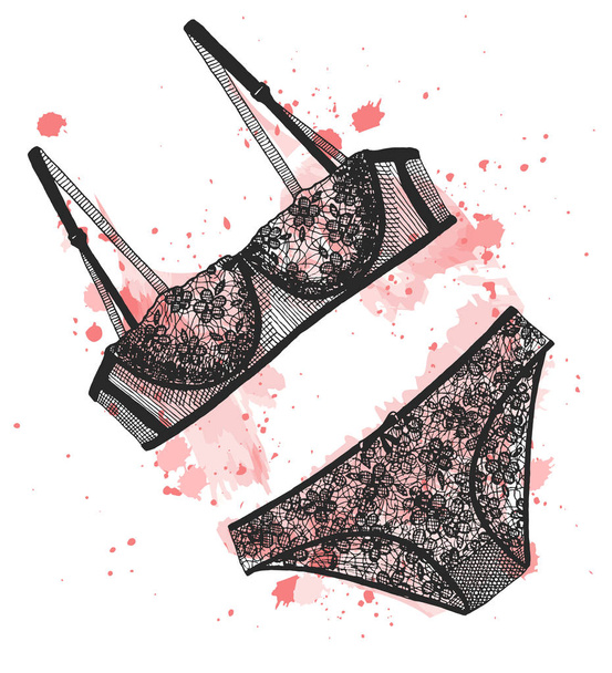 Sketch of female lace underwear. Vector illustration. Stylized watercolor - Vektör, Görsel