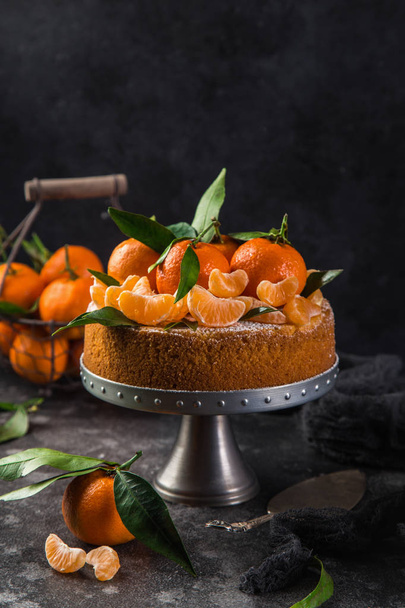 clementines polenta cake, dark background. selective focus - Foto, Imagem