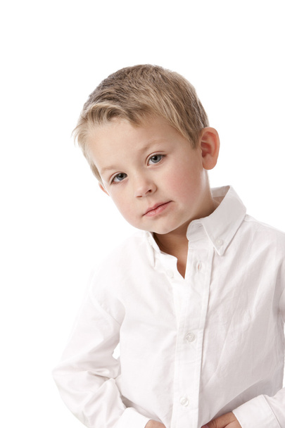 Little boy with a pensive or unsure expression on his face - Photo, Image