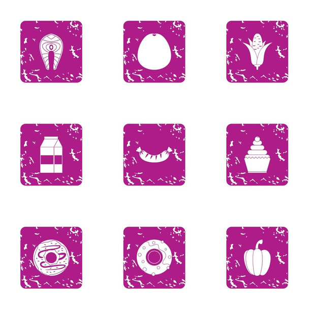 Clean foodstuff icons set, grunge style - Vector, Image