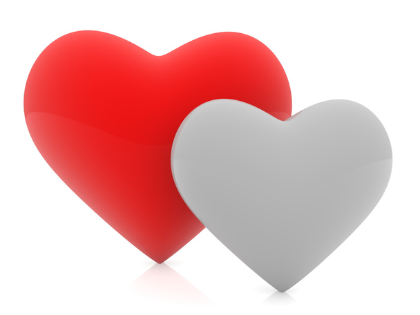 Grande cuore rosso con piccolo cuore grigio su sfondo bianco
 - Foto, immagini