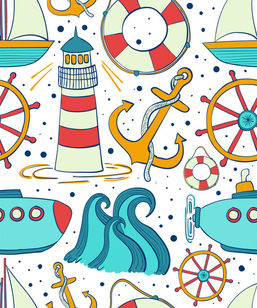 Sea seamless pattern. Childrens background of marine themes. Boyish ornament for fabric. - Photo, Image