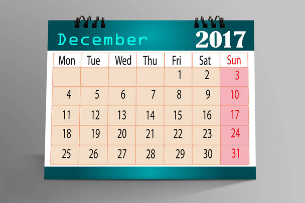 December 2017 desktop calendar isolated on colorful background .  - Photo, Image