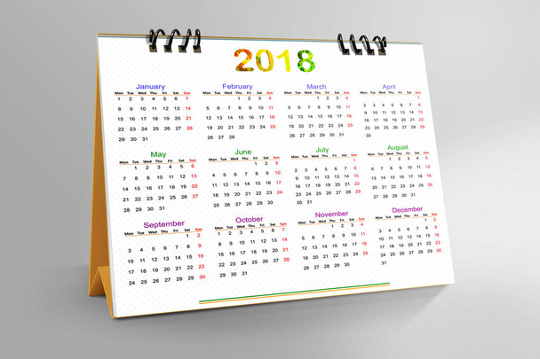 2018 desktop kalender geïsoleerd op roze achtergrond. 3D illustratie. - Foto, afbeelding