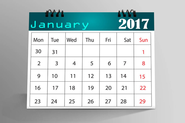 Janvier 2017 calendrier de bureau isolé sur fond coloré
. - Photo, image