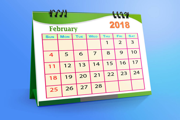 Επιτραπέζιο ημερολόγιο Φεβρουαρίου 2018 που απομονώνονται σε πολύχρωμο φόντο . - Φωτογραφία, εικόνα