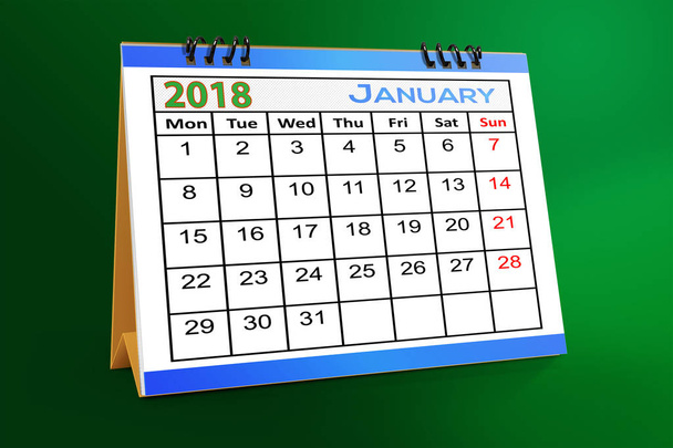 Ledna 2018 stolní kalendář izolované na barevné pozadí. - Fotografie, Obrázek