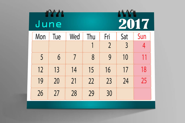 Επιτραπέζιο ημερολόγιο Ιουνίου 2017 που απομονώνονται σε πολύχρωμο φόντο  - Φωτογραφία, εικόνα