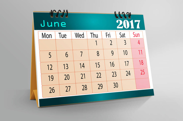 Desktop kalender juni 2017 geïsoleerd op kleurrijke achtergrond  - Foto, afbeelding