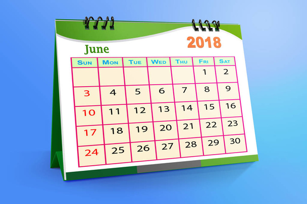 Junio 2018 calendario de escritorio aislado sobre fondo colorido
 .  - Foto, Imagen