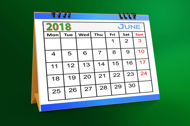 June 2018 desktop calendar isolated on colorful background .  - Photo, Image