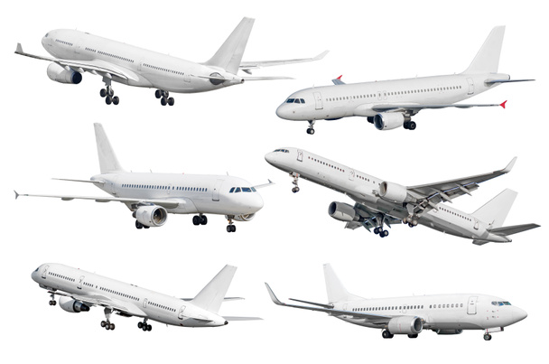 Set van zes vliegtuigen geïsoleerd uit de witte achtergrond - Foto, afbeelding
