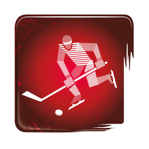Buz hokeyi çizgili simgesi. Eylem ileri bir buz hokeyi oyuncusu Illustration. Spor müsabakasını. Bir çizgili sporcu. Düz stil vektör küçük resim. - Vektör, Görsel