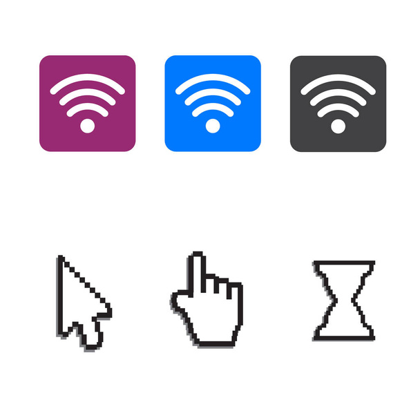 ピクセルのアイコンをカーソルと無料 wi-fi アイコンと wifi アプリケーション - ベクター画像