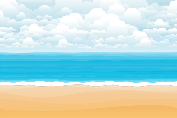 Tropikalny krajobraz morski, Ilustracja Letnia plaża w pochmurne dni. - Wektor, obraz