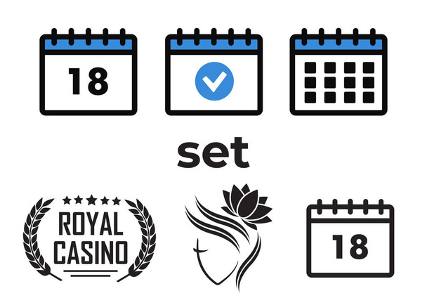 Icone del calendario vettoriale e club di poker, set di segni del casinò. Bella donna logo
 - Vettoriali, immagini