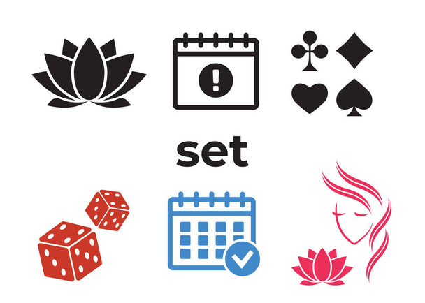 Ereignis hinzufügen löschen Fortschrittssymbole und Pokerclub, Casino Zeichen gesetzt. schöne Frau Logo - Vektor, Bild