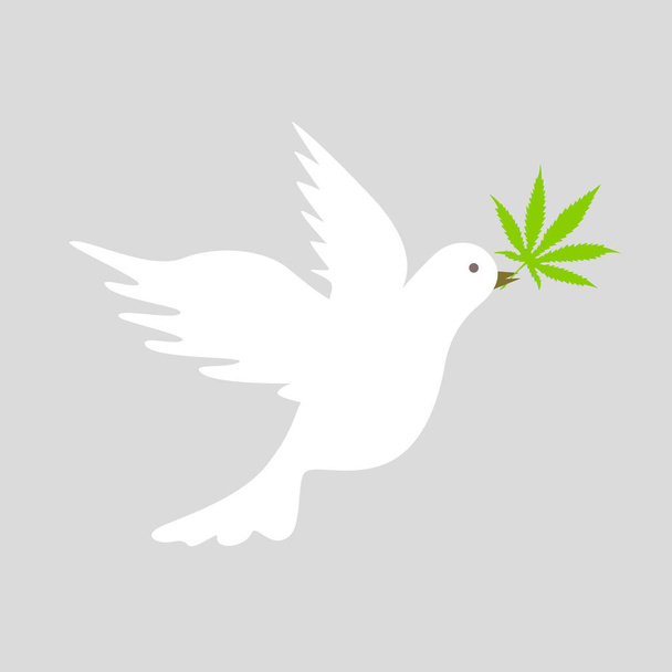 緑大麻葉平和のシンボルの白い鳩 - ベクター画像