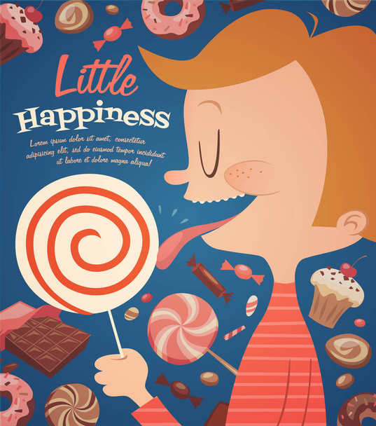 Little happiness. Childish poster. Vector retro styled illustration. - Vector, Imagen