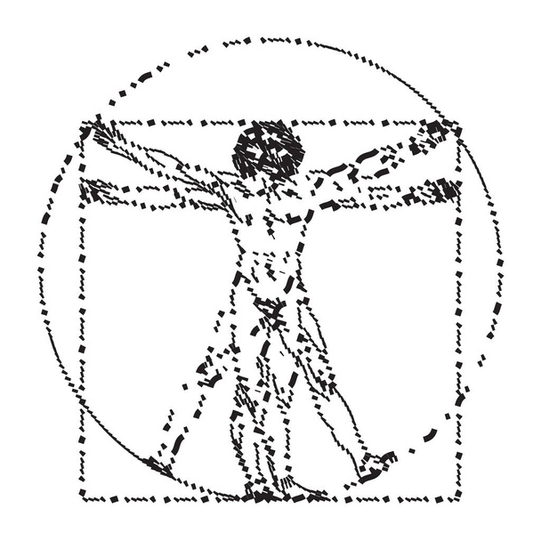 Stilizált rajz Vitruvius-tanulmány vagy Leonardo ember. Homo vitruviano vektoros illusztráció Leonardo da Vinci mű - Vektor, kép