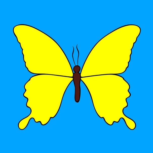 青色の背景に分離された黄色の蝶 - ベクター画像