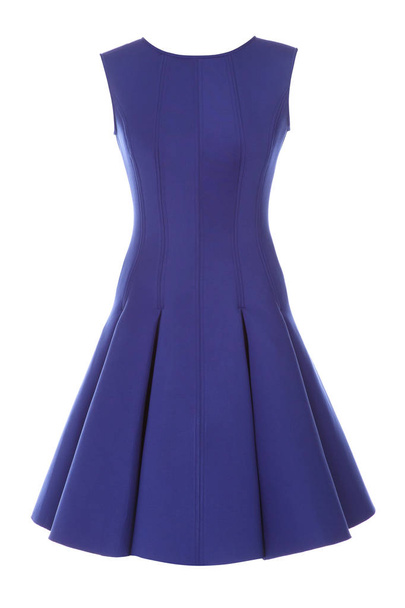Pequeño vestido azul con pedrería aislada en blanco
 - Foto, Imagen