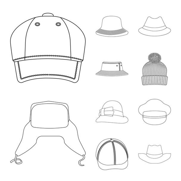 Vector illustration of headwear and cap logo. Collection of headwear and accessory stock symbol for web. - Vector, Image