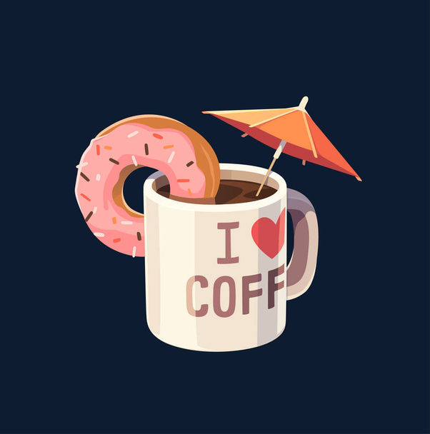 Coffee mug with umbrella. Concept vector illustration. - Wektor, obraz