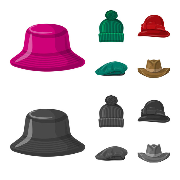 Vector design of headwear and cap symbol. Collection of headwear and accessory stock symbol for web. - Wektor, obraz
