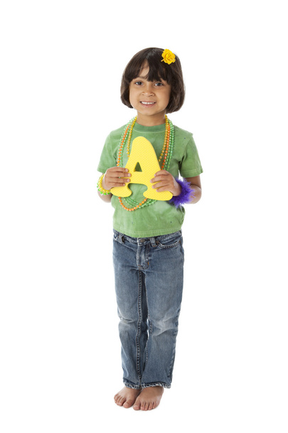 Human Alphabet. Bi-racial young girl holds letter A - Фото, зображення