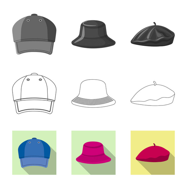 Vector illustration of headwear and cap logo. Collection of headwear and accessory stock symbol for web. - Vecteur, image