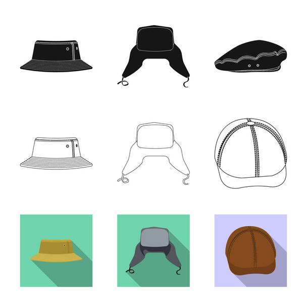 Vector illustration of headwear and cap icon. Collection of headwear and accessory vector icon for stock. - Vector, Imagen