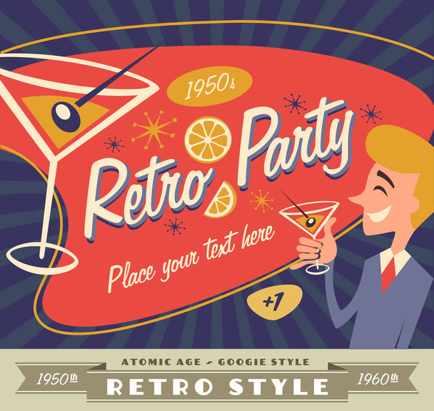 Retro party poster  vector - Vektör, Görsel