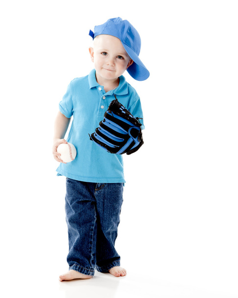 Caucasian little boy playing baseball - Foto, Imagen
