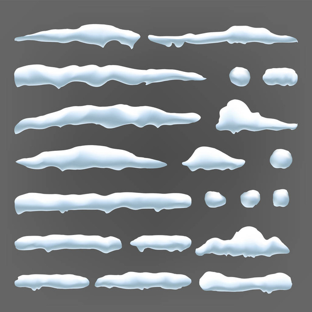Kar kapaklar vektör. Kartopu ve rüzgârla oluşan kar yığını kış dekorasyonu. Donmuş etkisi illüstrasyon izole - Vektör, Görsel